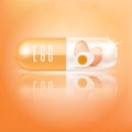 Egg in capsule vitamin orange. Medical concepts and health supplements.