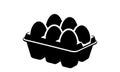 Egg carton with eggs. Black silhouette. Black and white egg box graphic illustration. Icon, sign, pictogram. Concept of Royalty Free Stock Photo