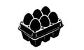 Egg carton with eggs. Black silhouette. Black and white egg box graphic illustration. Icon, sign, pictogram. Concept of Royalty Free Stock Photo