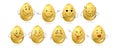 Egg character. Set of cute cartoon characters. Gold eggs with faces, arms . Easter holiday vector illustration. Hero in various Royalty Free Stock Photo