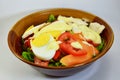 Egg and chicken salad dressing mayonnaise in bowl Royalty Free Stock Photo