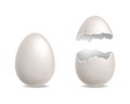 Egg cracked. White chicken eggs realistic, whole and broken element. Cracks and debris eggshell, culinary cooking