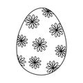 Egg with daisy flowers pattern, doodle style flat vector outline for coloring book