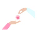 Egg donation. Hand giving an oocyte to the other hand. Vector illustration of donation concept Royalty Free Stock Photo