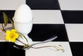 Egg in Eggcup with Yellow Flower Royalty Free Stock Photo