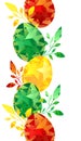 Easter eggs painted border, coloful with leaves can be used for greeting cards or invitations, ad, background, wallpaper