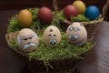 Egg face family in wicker basket