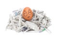 egg face sleepy on newspapers recycle