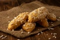 Egg and flour biscuits with sugar grains Royalty Free Stock Photo