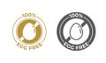 Egg free food vector icon. Food package 100 percent egg free ingredients, food allergy information label