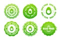 Egg Free icons. The concept of healthy natural organic food. Collection of stamps in various designs. Food packaging