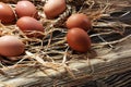 Egg. Fresh farm eggs on a wooden rustic background Royalty Free Stock Photo