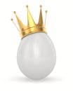 Egg with golden crown on white background. Isolated 3D illustration Royalty Free Stock Photo