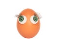 Egg with green eyes, long eyelashes, isolated on white