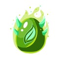 Egg With Green Flames And Leaf Print , Fantastic Natural Element Egg-Shaped Bright Color Vector Icon Royalty Free Stock Photo