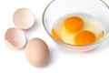 Egg, Hen Eggs and cracking eggs in a Glass bowl with brown eggs Royalty Free Stock Photo