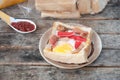 Egg, hotdog and crab stick in bread Royalty Free Stock Photo