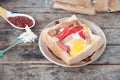 Egg, hotdog and crab stick in bread Royalty Free Stock Photo