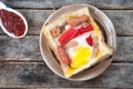 Egg, hotdog and crab stick in a hole bread Royalty Free Stock Photo