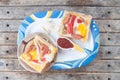 Egg, hotdog and crab stick in a hole of bread Royalty Free Stock Photo