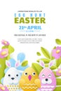 Egg hunt Easter vertical poster layout. Vector holiday banner or flyer template. Cute characters and spring plants Royalty Free Stock Photo