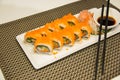 Egg imitation crabmeat cucumber roll sushi Royalty Free Stock Photo