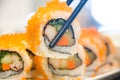 Egg imitation crabmeat cucumber roll sushi Royalty Free Stock Photo