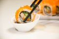 Egg imitation crabmeat cucumber roll sushi Royalty Free Stock Photo