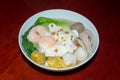 Egg noodle with barbecue pork and wanton in the soup Royalty Free Stock Photo