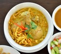Egg noodle in chicken curry soup Kao Soi Kai , Thai Northern style food Royalty Free Stock Photo
