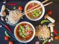 Egg noodle or ramen with soysauce soup. Royalty Free Stock Photo