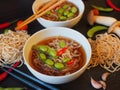 Egg noodle or ramen with soysauce soup. Royalty Free Stock Photo