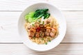 egg noodle soup with crispy pork belly and wonton Royalty Free Stock Photo