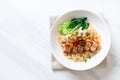 egg noodle soup with crispy pork belly and wonton Royalty Free Stock Photo