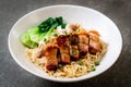 egg noodle soup with crispy pork belly and wonton Royalty Free Stock Photo