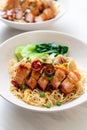 egg noodle soup with crispy pork belly and wonton Royalty Free Stock Photo