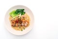 egg noodle soup with crispy pork belly and wonton Royalty Free Stock Photo