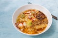 Egg noodle soup with roasted pork Royalty Free Stock Photo