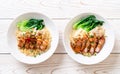 egg noodle wonton with crispy pork belly and egg noodle wonton with red roasted pork Royalty Free Stock Photo