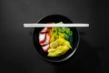 Egg noodle and wonton with red roast pork and green vegetables Royalty Free Stock Photo