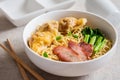 Egg noodle with wonton and red roasted pork, Asian food style Royalty Free Stock Photo