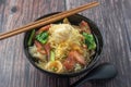 Egg noodle wonton soup with red roasted pork