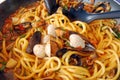 Egg noodles with seafood