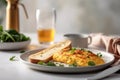 Egg omelet. The breakfast is beautifully served in the restaurant. Generative AI Royalty Free Stock Photo