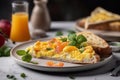 Egg omelet. The breakfast is beautifully served in the restaurant. Generative AI Royalty Free Stock Photo