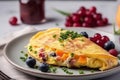 Egg omelet. The breakfast is beautifully served in the restaurant. Generative AI Royalty Free Stock Photo
