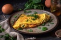 Egg omelet. The breakfast is beautifully served in the restaurant. Generative AI Royalty Free Stock Photo