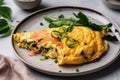 Egg omelet. The breakfast is beautifully served in the restaurant. Generative AI Royalty Free Stock Photo