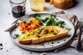 Egg omelet. The breakfast is beautifully served in the restaurant. Generative AI Royalty Free Stock Photo