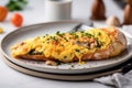 Egg omelet. The breakfast is beautifully served in the restaurant. Generative AI Royalty Free Stock Photo